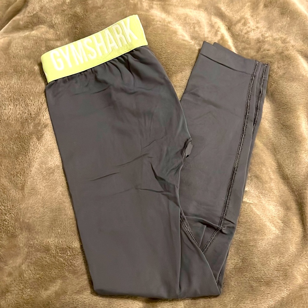 Gymshark, grey and green high waisted leggings (M)